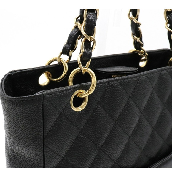 Chanel PST Matelasse Coco Mark Chain Tote Bag Caviar Skin Black Gold - Picture 6 of 7